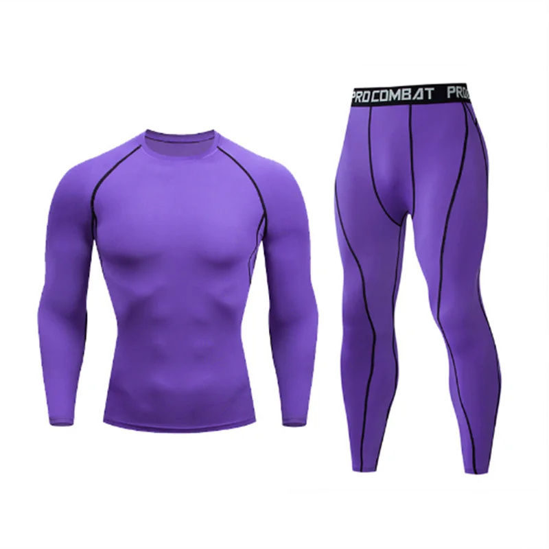 Compression Long Pant - メンズコンプレッションスーツ タイト長袖Tシャツ+パンツスーツ 2点セット 男性用ジムウェア ランニングセット フィットネストレーニングトラックスーツ