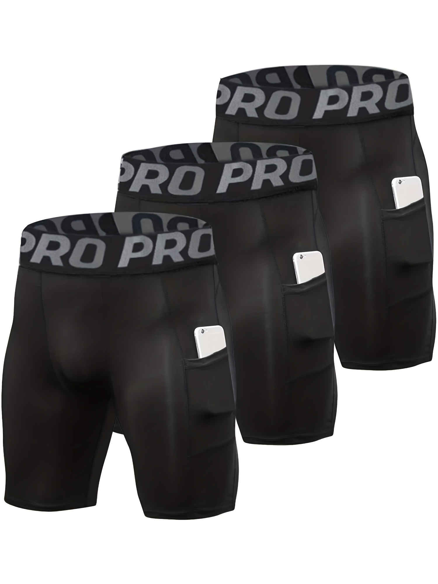 Compression Shorts Athletes - ポケット付きコンプレッションショーツ,スパンデックス,ランニングショーツ,スポーツ,アスレチックトレーニング,パフォーマンス下着,3パック