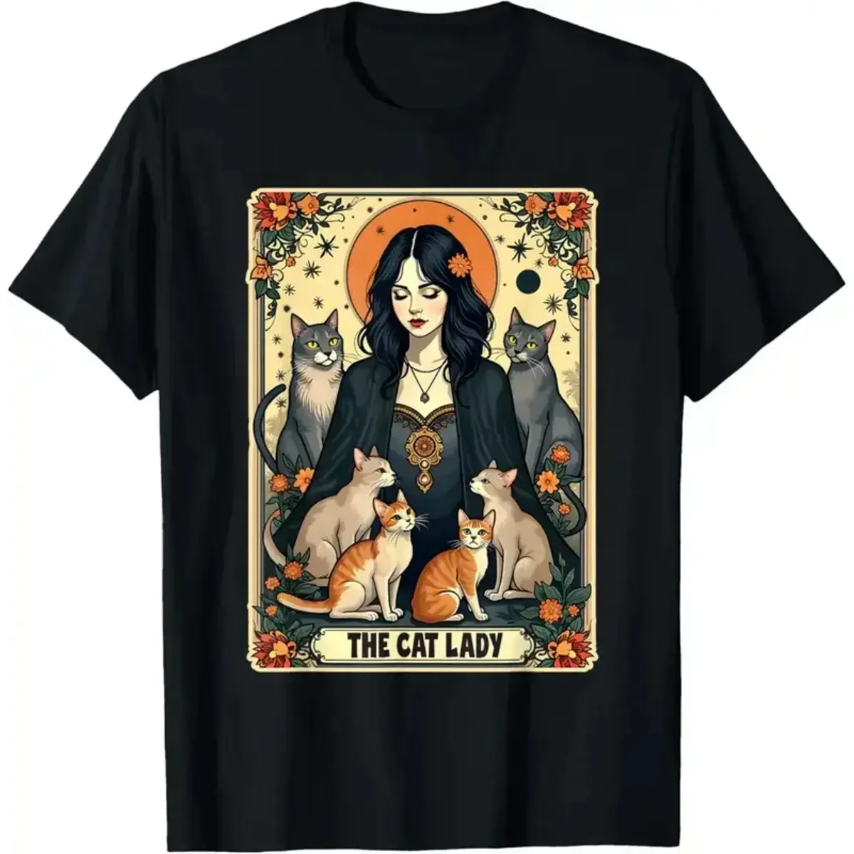 ユニセックス「猫好きの女性」タロットカード柄Tシャツ。女性向 - Undershirt Crew Neck のレビューと価格